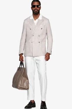 Sand structured double-breasted blazer
