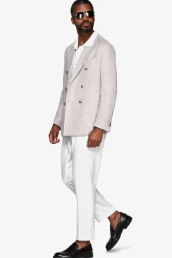 Sand structured double-breasted blazer