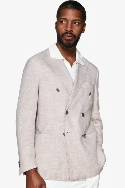 Sand structured double-breasted blazer