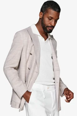 Sand structured double-breasted blazer