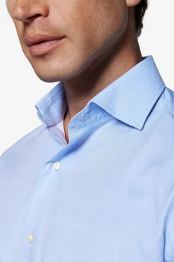 Slim-fit plain sky-blue twill shirt