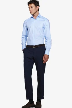 Slim-fit plain sky-blue twill shirt