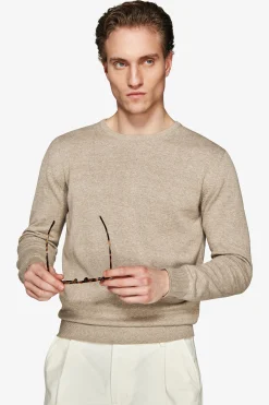 Taupe basic crewneck cotton sweater