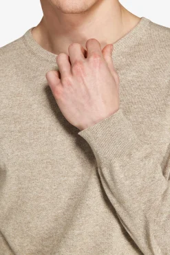 Taupe basic crewneck cotton sweater