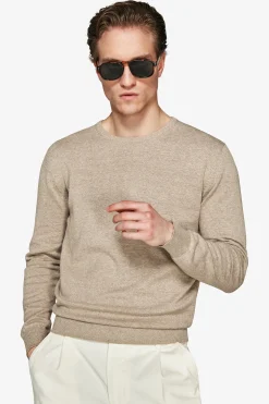 Taupe basic crewneck cotton sweater