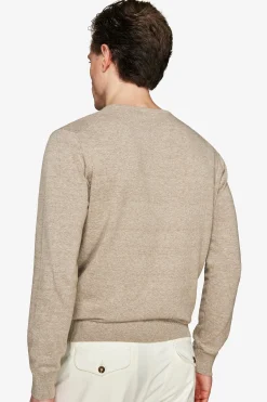 Taupe basic crewneck cotton sweater