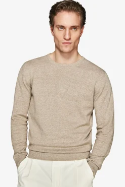 Taupe basic crewneck cotton sweater