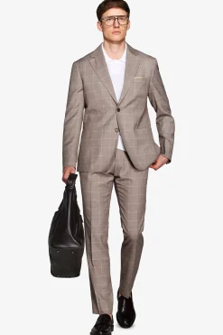 Taupe check suit blazer