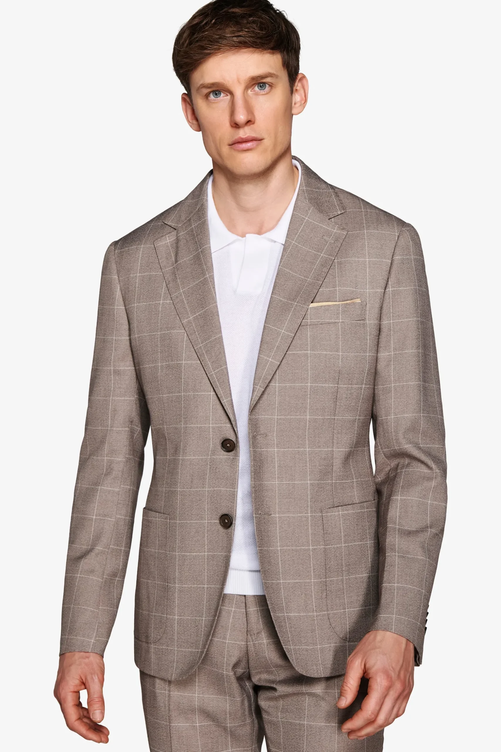 Taupe check suit blazer