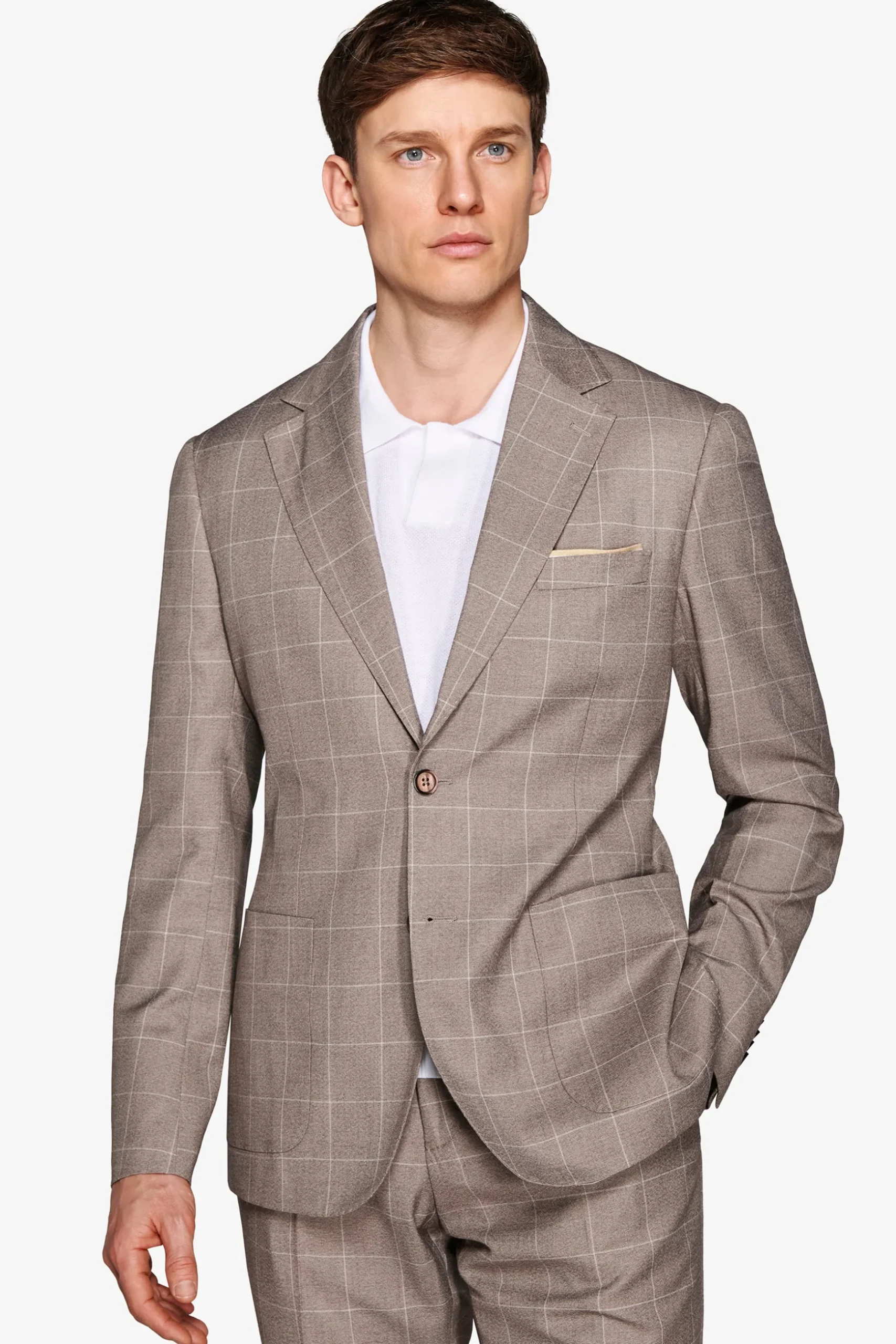 Taupe check suit blazer