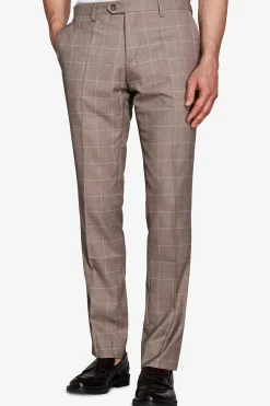 Taupe check suit trousers
