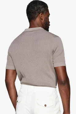 Taupe double-rib knit polo shirt