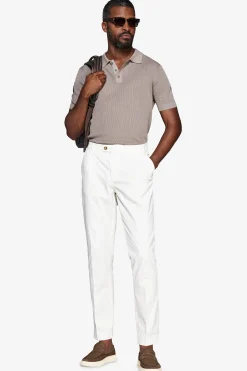 Taupe double-rib knit polo shirt