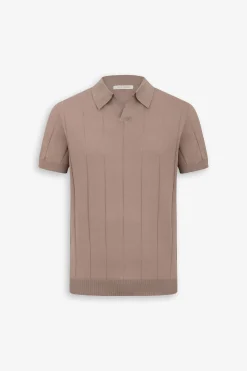 Taupe flat rib knit polo shirt