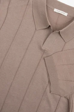 Taupe flat rib knit polo shirt