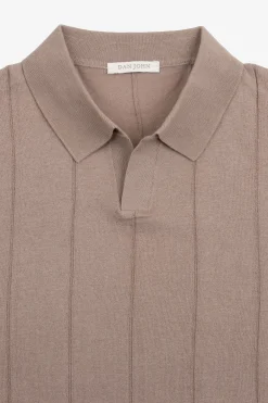 Taupe flat rib knit polo shirt