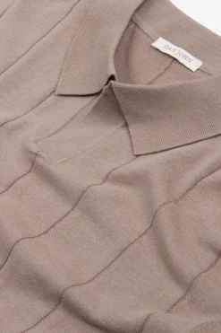 Taupe flat rib knit polo shirt