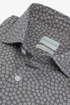 Taupe floral print slim shirt