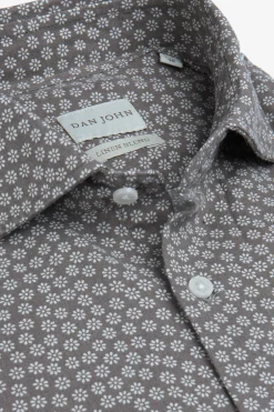Taupe floral print slim shirt