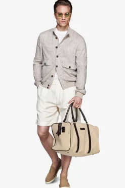 Taupe linen blend bomber jacket