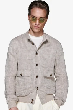 Taupe linen blend bomber jacket