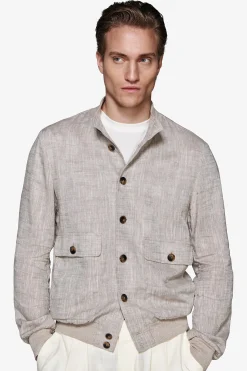 Taupe linen blend bomber jacket