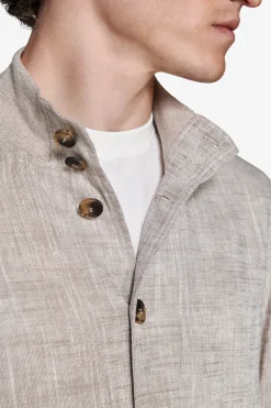 Taupe linen blend bomber jacket