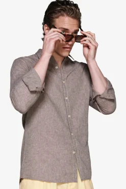 Taupe linen blend relaxed shirt
