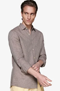Taupe linen blend relaxed shirt