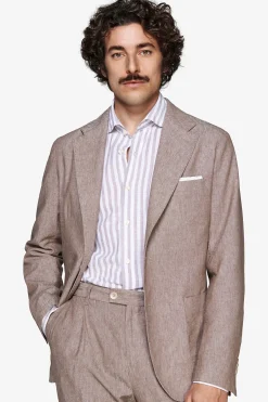 Taupe linen blend slub blazer