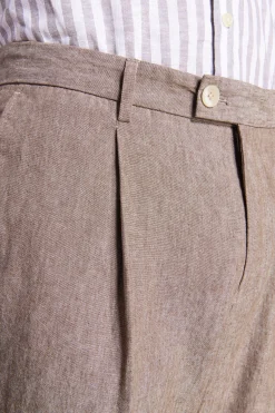 Taupe linen blend slub trousers