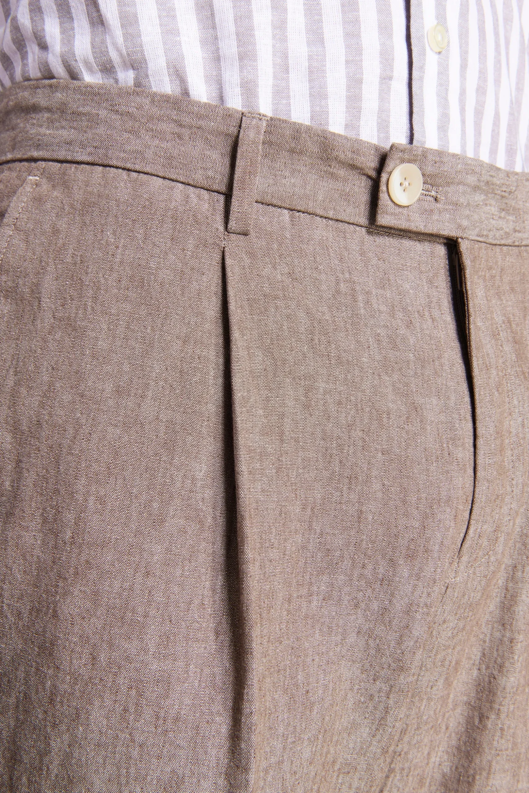 Taupe linen blend slub trousers