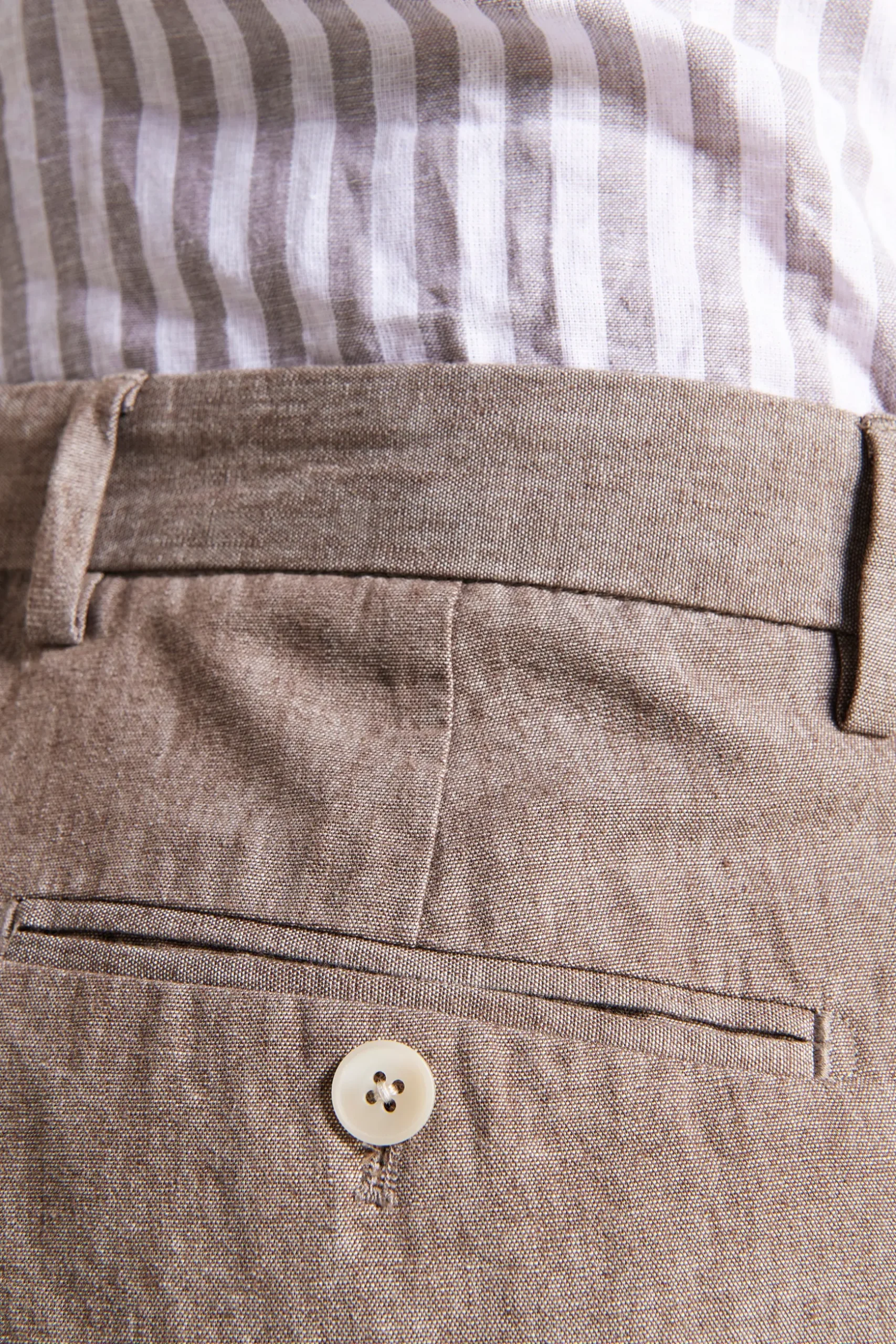 Taupe linen blend slub trousers