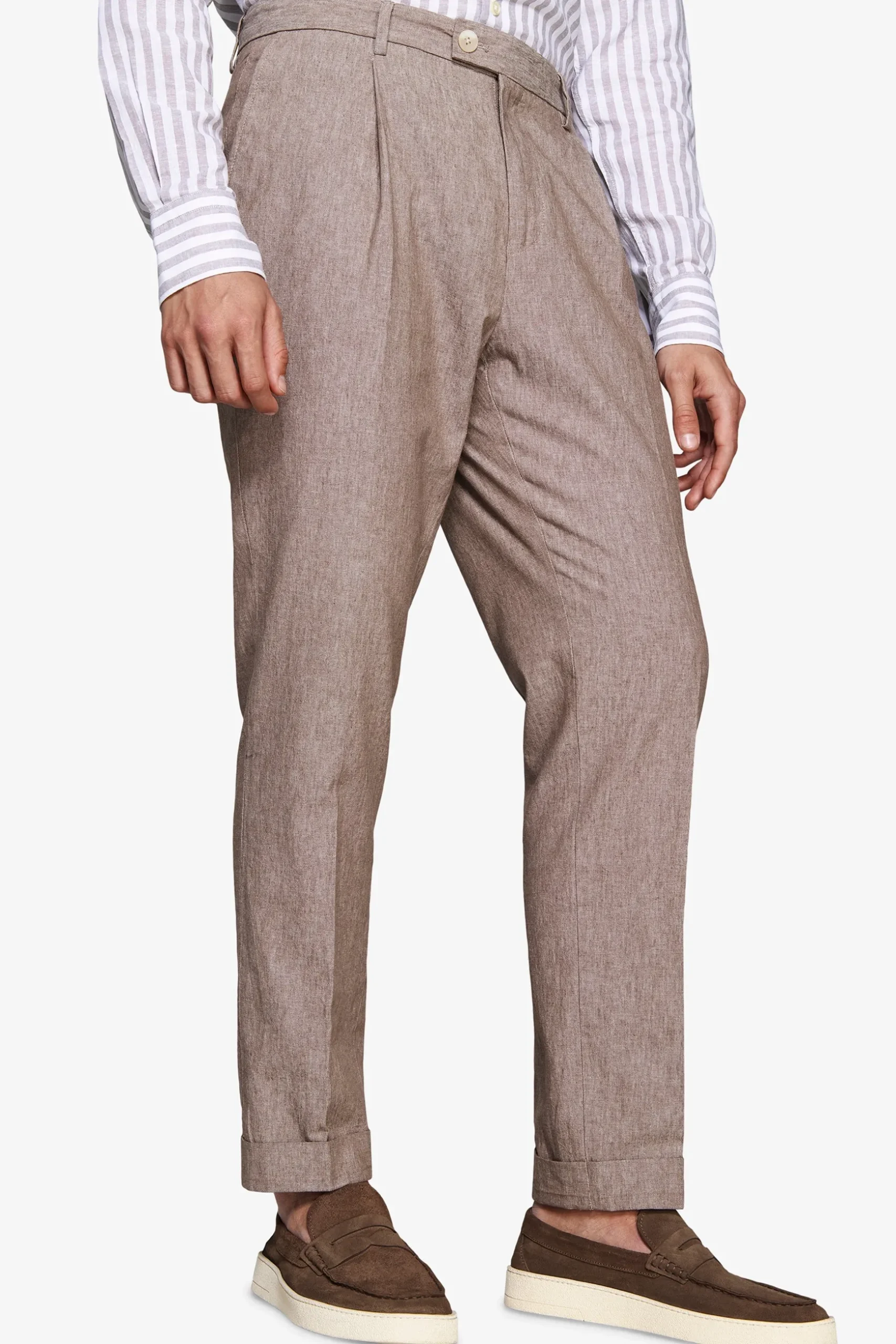 Taupe linen blend slub trousers