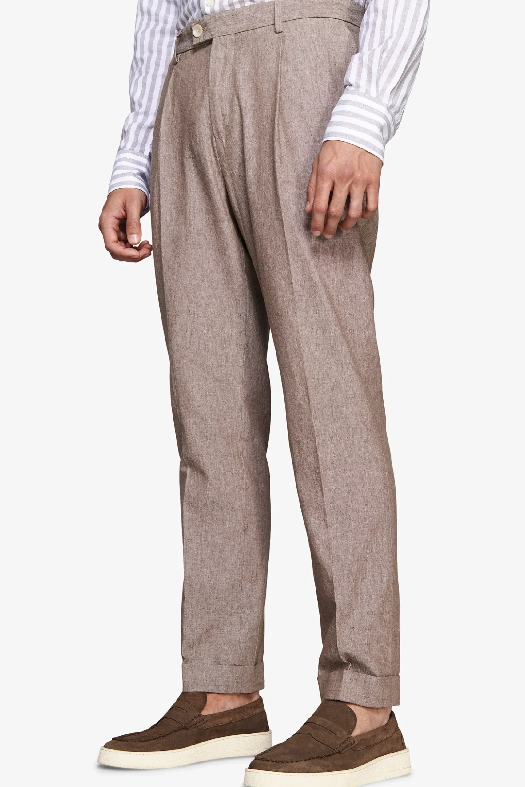 Taupe linen blend slub trousers