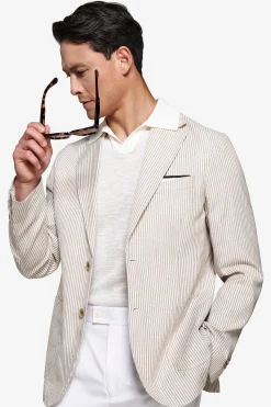 Taupe linen blend striped blazer