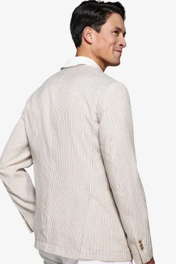 Taupe linen blend striped blazer