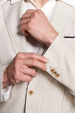 Taupe linen blend striped blazer