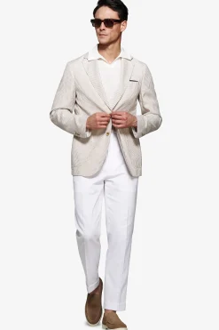 Taupe linen blend striped blazer