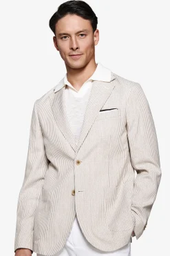 Taupe linen blend striped blazer