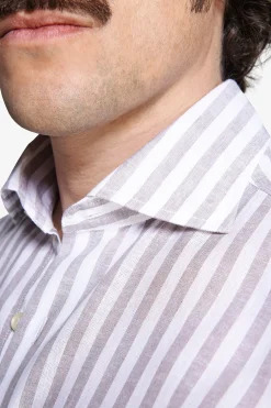 Taupe linen blend striped shirt