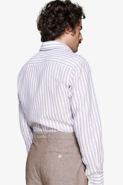 Taupe linen blend striped shirt