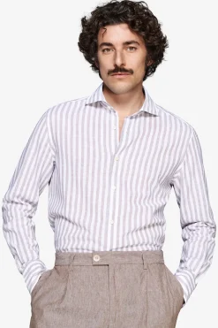 Taupe linen blend striped shirt