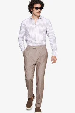 Taupe linen blend striped shirt