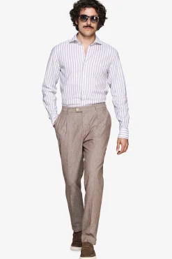 Taupe linen blend striped shirt