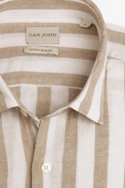 Taupe linen blend striped shirt