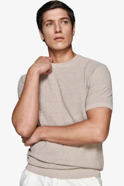 Taupe linen blend woven sweater