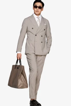Taupe melange double-breasted canvas blazer
