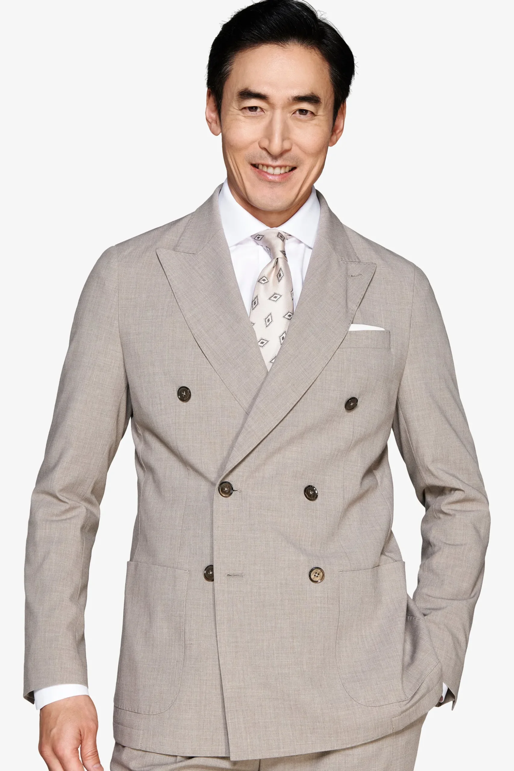 Taupe melange double-breasted canvas blazer
