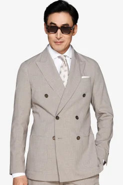 Taupe melange double-breasted canvas blazer